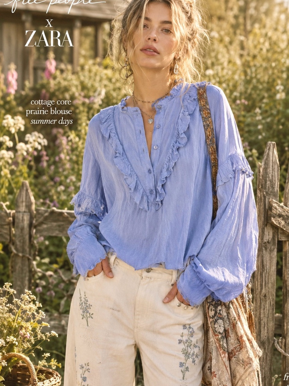 Cottage core Zara ruffled long sleeve summer blouse-peasant prairie country vibe